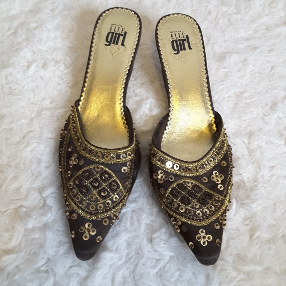 Elle Girl Giselle brown gold sequin mule 8.5 - Picture 4 of 9